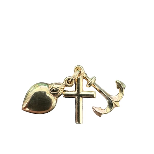 Faith Hope Charity Pendant - Vintage 14k Gold Cross Anchor Heart Charm - Circa 1970s Mid Century Era - Fine Statement Jewelry