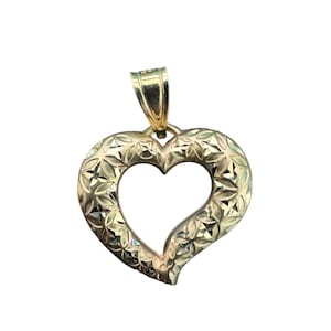 Etched Heart Pendant- Vintage 14k Gold - Michael Anthony - One Sided Etched Heart Charm Pendant - 1980s - Fine Statement Jewelry