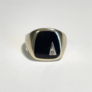 Onyx Diamond Signet Ring- Vintage 10k Gold - Retro Era - Genuine Onyx & Diamond Ring Sz. 9 3/4 - Fine Statement Jewelry - 1940s