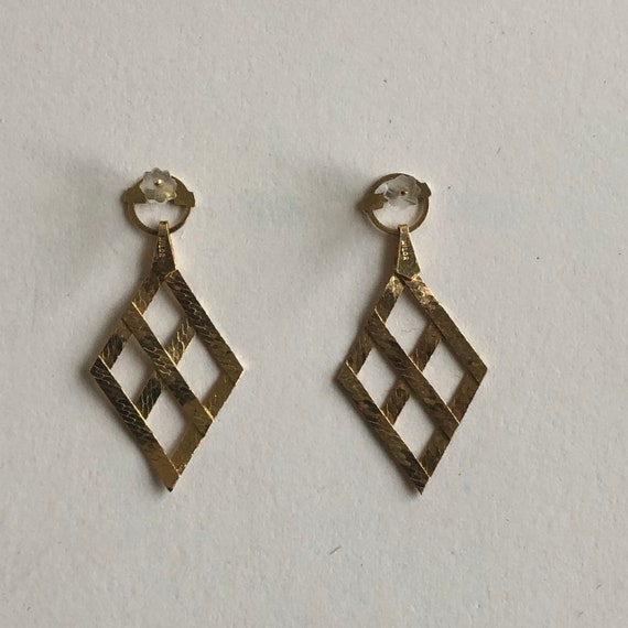 Vintage *Milor Italy* 14K Gold Herringbone Earrings Gem