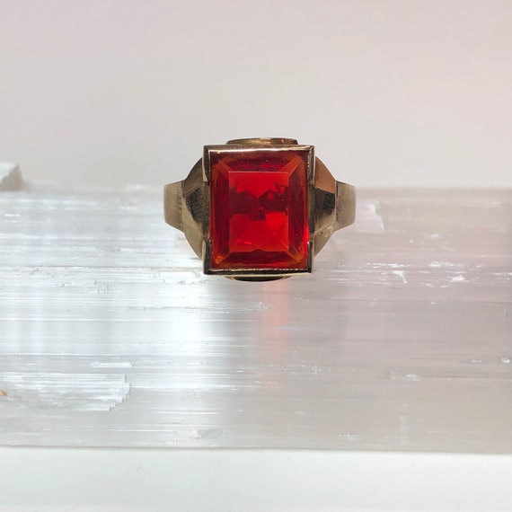 Simulated Ruby Ring- Retro Era - 10k Yellow Gold … - image 1