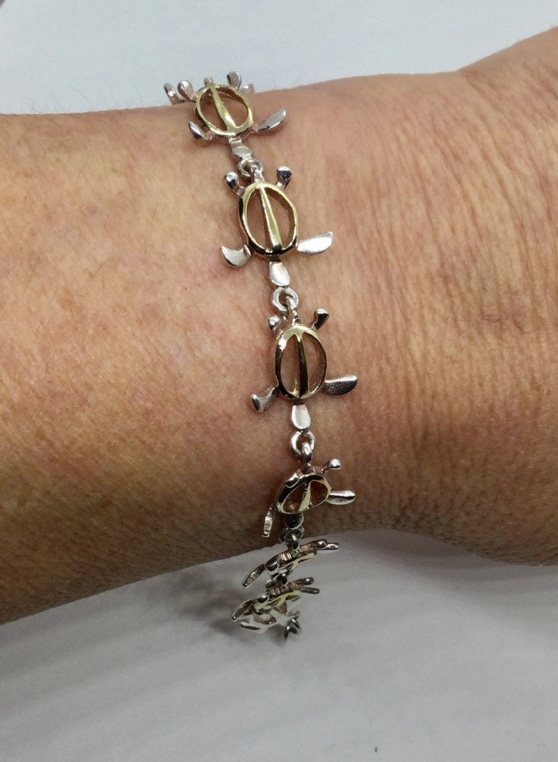 Vintage Sterling Silver and Gold Vermeil Turtle Bracelet