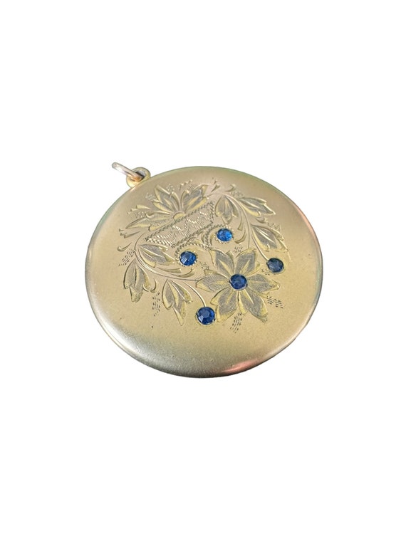 Antique Rhinestone Locket Necklace, Victorian Flower