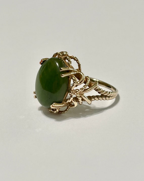 Nephrite Jade Ring - Vintage 14k Yellow Gold Genui