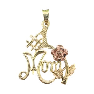 Vintage 10k Two stone Gold - 1980s - Number  #1 Mom & Rose Charm Pendant - Fine Statement Jewelry