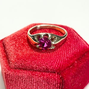 Antique 14k Gold Created Ruby Ring - Edwardian Belcher Style - Size 7