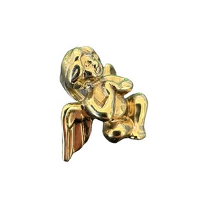Vintage 14k Gold - Mid Century Modern - Large Guardian Angel / Puffy Angel / 3D Cherub / Praying Angel Charm Pendant - 1980s
