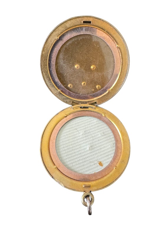 Antique Flower Locket - Gold Filled Rhinestone Engraved