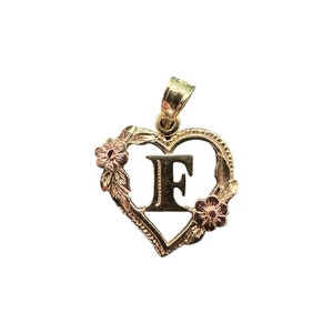 Vintage Two Tone 14k Gold - MCM *Beverly Hills Gold* - Letter “F” & Roses Signet Charm Pendant - 1980s - Fine Statement Jewelry