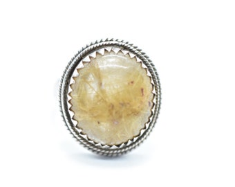 Vintage 925 Sterling Silver Golden Rutilated Quartz Ring Sz. 7