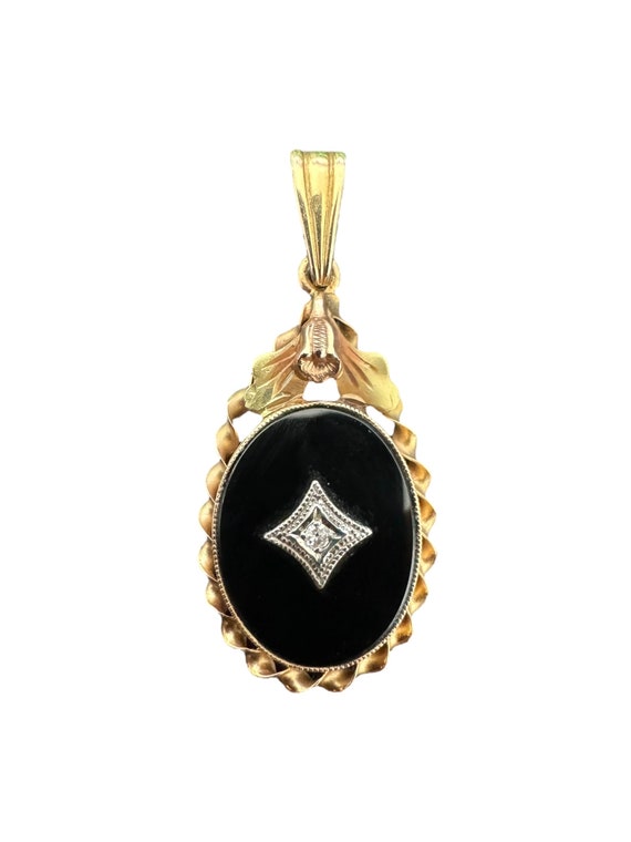 Genuine Black Onyx Pendant - Vintage 10k Gold Oval