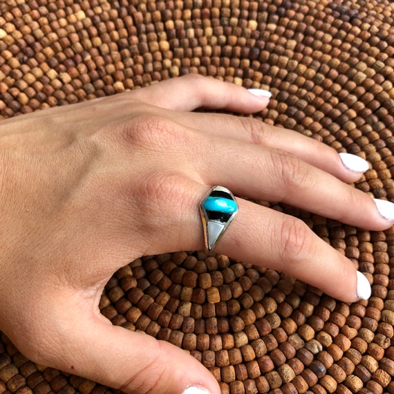 Vintage Native American Sterling Turquoise- Onyx-… - image 3
