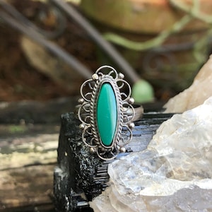 Vintage *signed MEXICO* 925 Sterling Silver Turquoise Ring Sz. 6 1/2