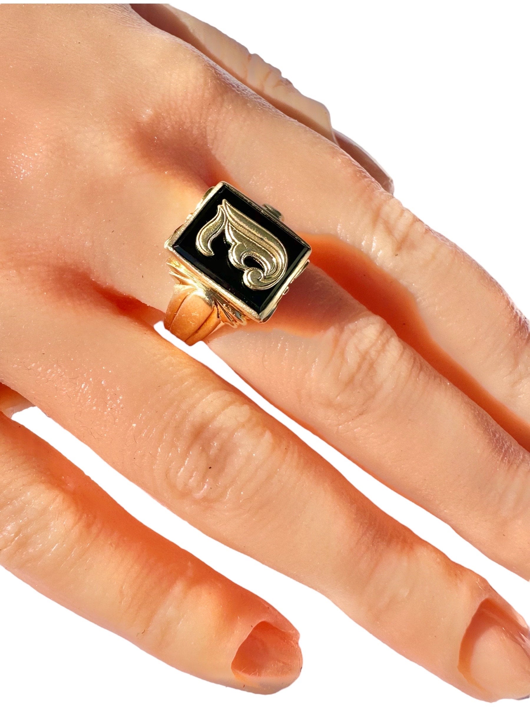 J letter gold ring deals