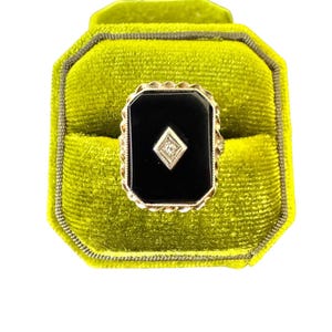Onyx Diamond Ring-Antique 10k Gold - Art Deco Era - Genuine Onyx & Diamond Ring Sz. 6 1/2 - 1930s - Fine Statement Jewelry