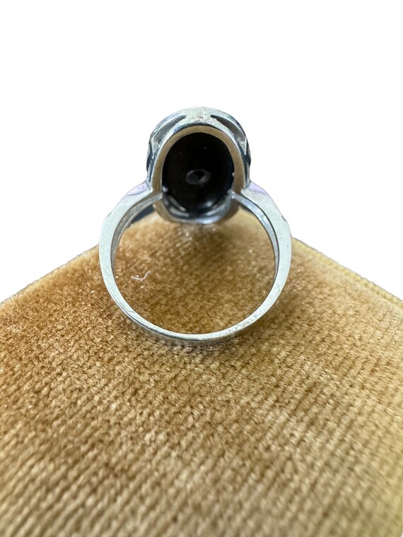 Genuine Onyx & Diamond Ring - Vintage 10k White G… - image 7