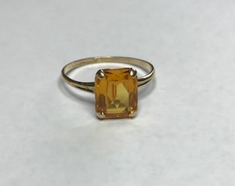 5.05 ctw. Yellow Radiant Cut Man Made Sapphire Ring