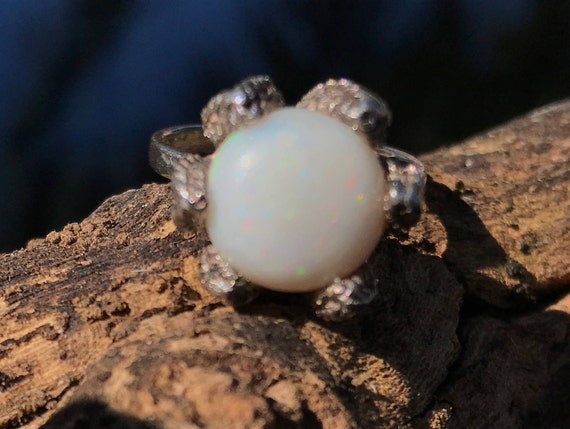 Vintage Sterling Silver Synthetic Opal Ring SZ 5 … - image 5