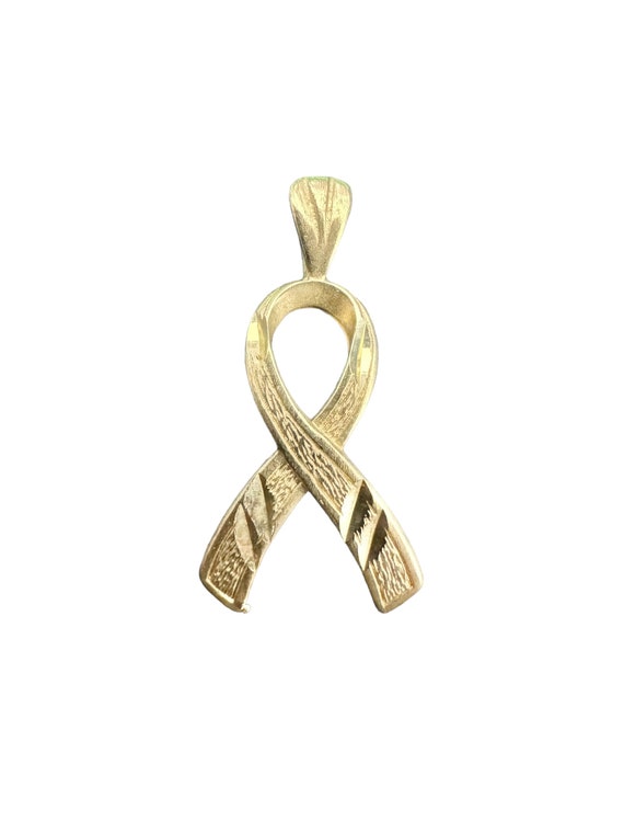 Breast Cancer Ribbon Pendant-Vintage 14k Gold - R… - image 1