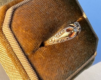 Diamond Belcher Ring-14k Rosey Gold -Edwardian Era - Rose Cut Diamond Belcher Setting Ring Sz. 7  - Early 1900s - Fine Statement Jewelry