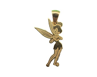 Vintage 10k Gold - 1980s - Jcm Disney Tinkerbell Charm Pendant - Fine Statement Jewelry