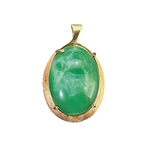 Vintage 14k Gold - Mid Century Era - Large Natural Cabochon Chrysoprase Pendant - 1950s - Fine Statement Jewelry