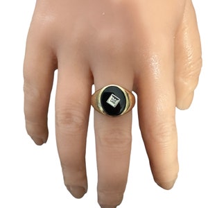 Onyx Diamond Signet Ring - Vintage 10k Gold - Retro Era - Genuine Onyx & Diamond Ring Sz. 9 1/4 - 1940s - Fine Statement Jewelry