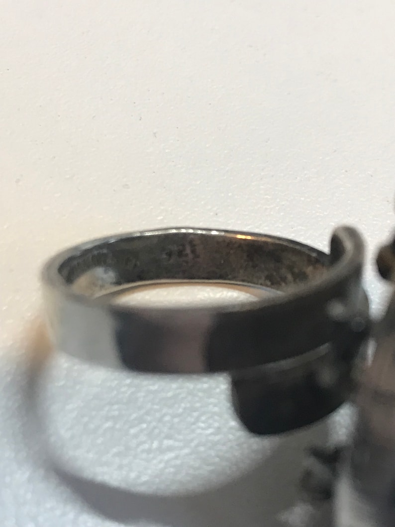 Unique Vintage Sterling Silver *signed Hecho en Mexico* Green jasper ring sz adjustable