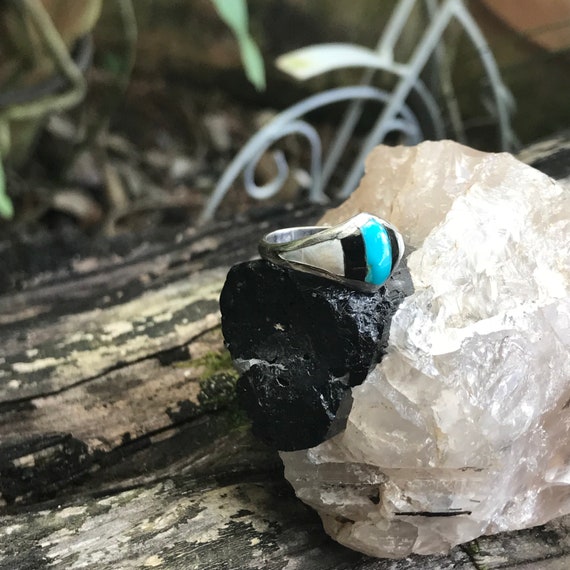 Vintage Native American Sterling Turquoise- Onyx-… - image 4