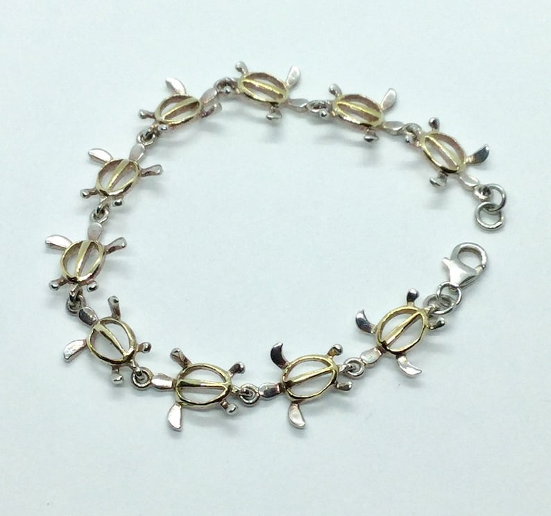 Vintage Sterling Silver and Gold Vermeil Turtle Bracelet