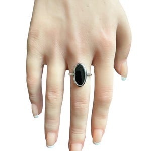 Genuine Onyx Ring - Vintage 10k White Gold - Retro Era - Genuine Oval Onyx Ring Sz. 8 - 1940s - Fine Statement Jewelry