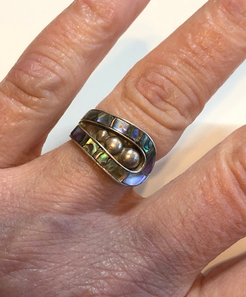 Vintage Sterling Silver Purple Abalone Shell Ring Size 7