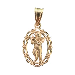 Vintage 14k Gold - Michael Anthony - Cherub / Angel / Guardian Angel Playing Instrument Charm Pendant - 1980s - Fine Statement Jewelry