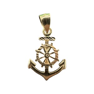 Vintage 14k Gold - Nautical Anchor & Helm Charm Pendant - 1980s - Fine Statement Jewelry
