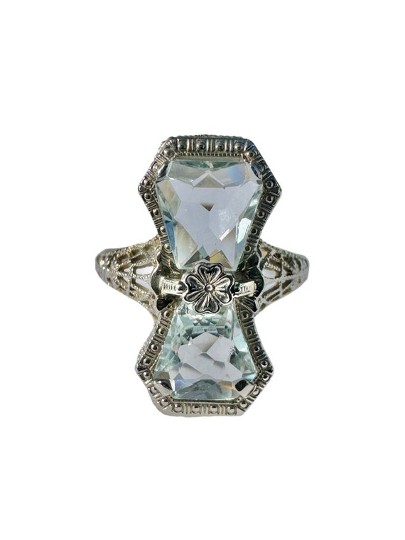 Genuine Aquamarine Ring-Antique 14k White Gold - A