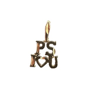 Vintage 14k Gold - PS I Heart U / I Heart You / I Love You / I Love U Charm Pendant - 1980s