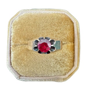 Antique Ruby Ring - 10k Gold Belcher Solitaire, Size 10