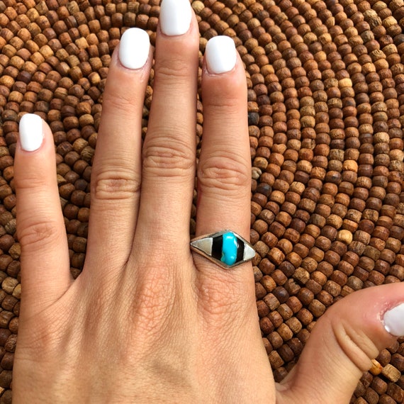 Vintage Native American Sterling Turquoise- Onyx-… - image 2