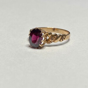 Rhodolite Garnet Ring - Antique 14k Rosey Gold Genuine 1.21 CT Red Purple Oval Faceted Gem - Art Deco 1930s Era Size 6 1/2
