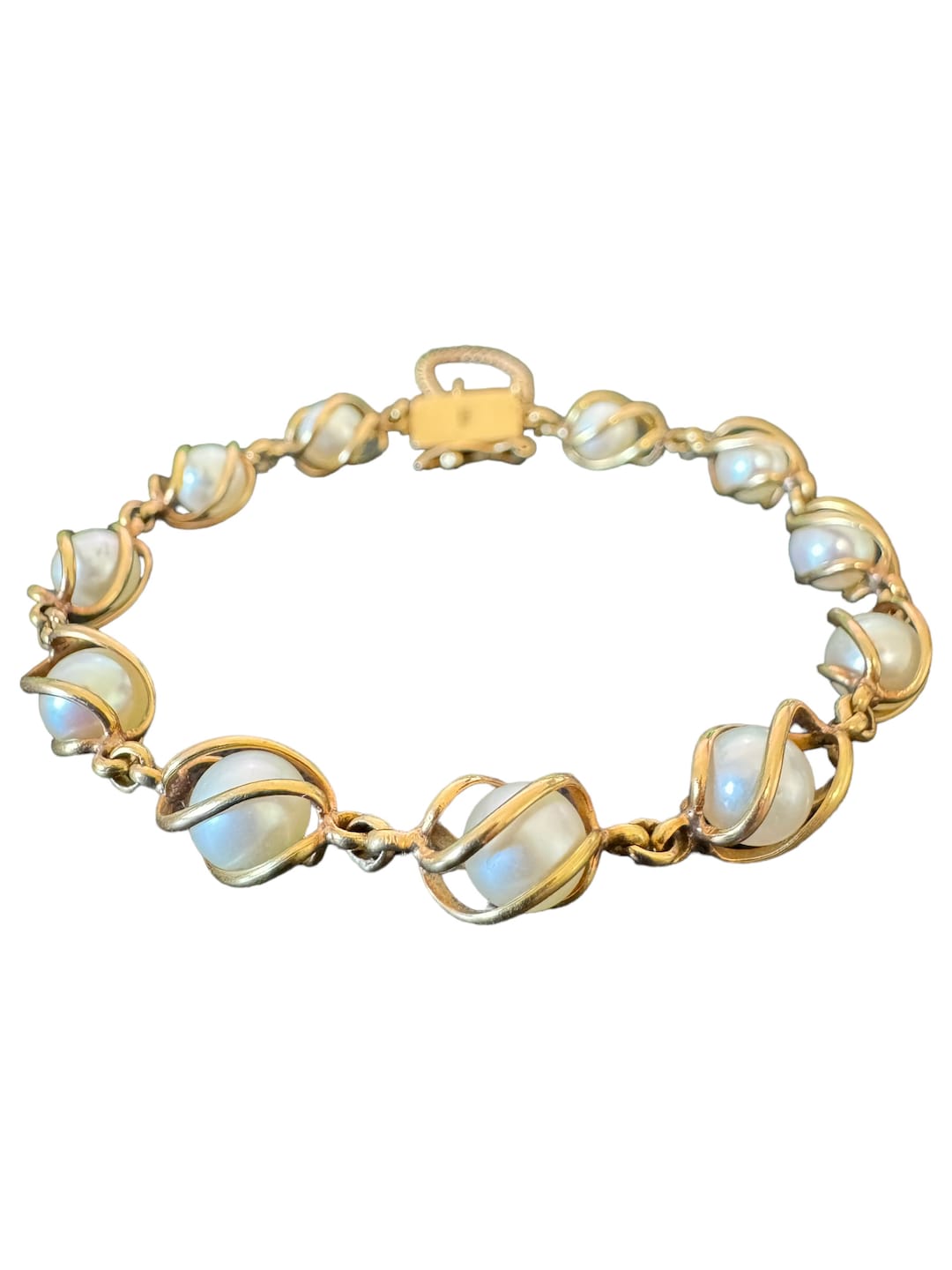 Pearl Bracelet-vintage 18k Gold - Mid Century Modern - Heavy