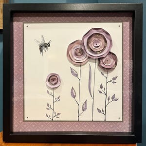 12&quot; Purple Floral Bee Shadowbox