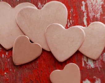 Stamping Blanks - Copper HEART - 18 gauge - You choose the size  De-Bured, metal stamping supply