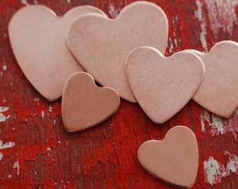 Stamping Blanks - Copper HEART - 18 gauge - You choose the size  De-Bured, metal stamping supply