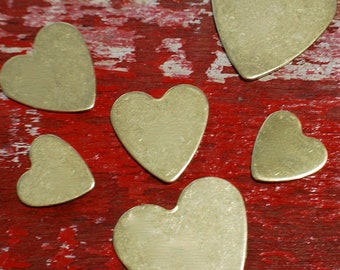Stamping Blanks - BRASS HEART - 18 gauge - You choose the size  De-Bured, metal stamping supply