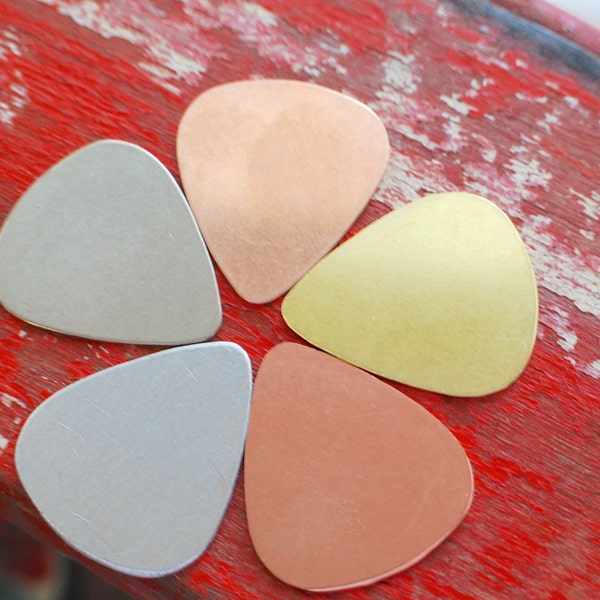 Guitar Pick Stamping Blank - Qty 5 - one inch - You choose your metal  debured, metal stamping supply