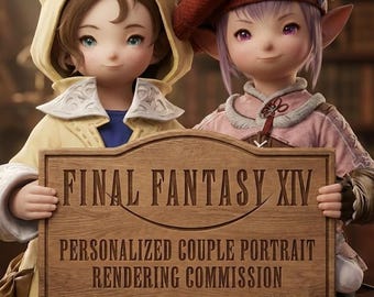 Final Fantasy XIV Personalized Couple Portrait Rendering Commission