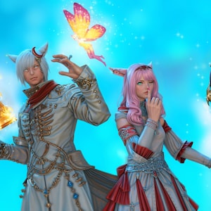 Final Fantasy XIV Personalized Couple Portrait Rendering Commission