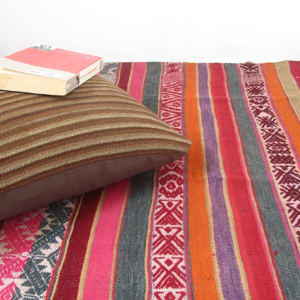 Peruvian rug, peruvian blanket, colorful rug, vintage peruvian blanket, peruvial textile, boho decoration, Perú. (54X42 pulg.) (137X107 cm) 