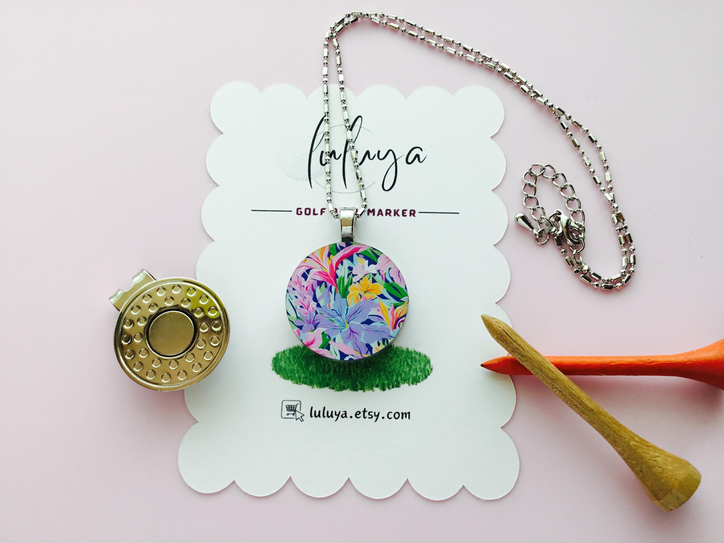Golf Ball Marker | Pendant Necklace | Holder Keeper l| Floral | Golfer Ladies Women Gift Accessory |