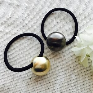 Brushed Gold / Pewter Ball  Ponytail Holder Hair Tie / Gift Wedding